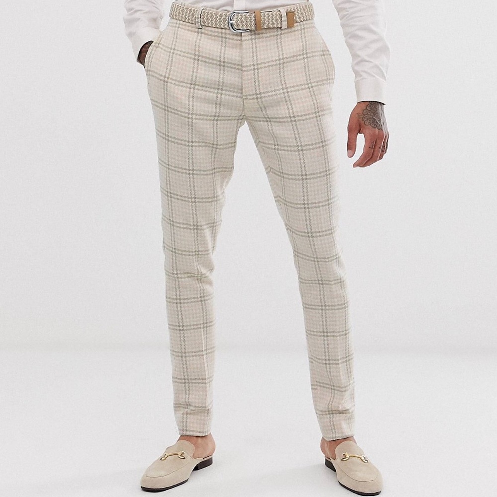 Wool-blend houndstooth cream pants 32x30